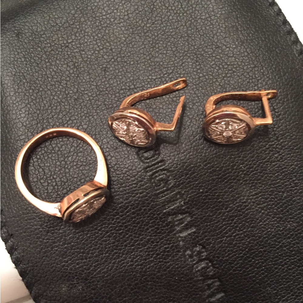 Vintage 14K yellow gold diamond earrings and ring set Expect minor flaws